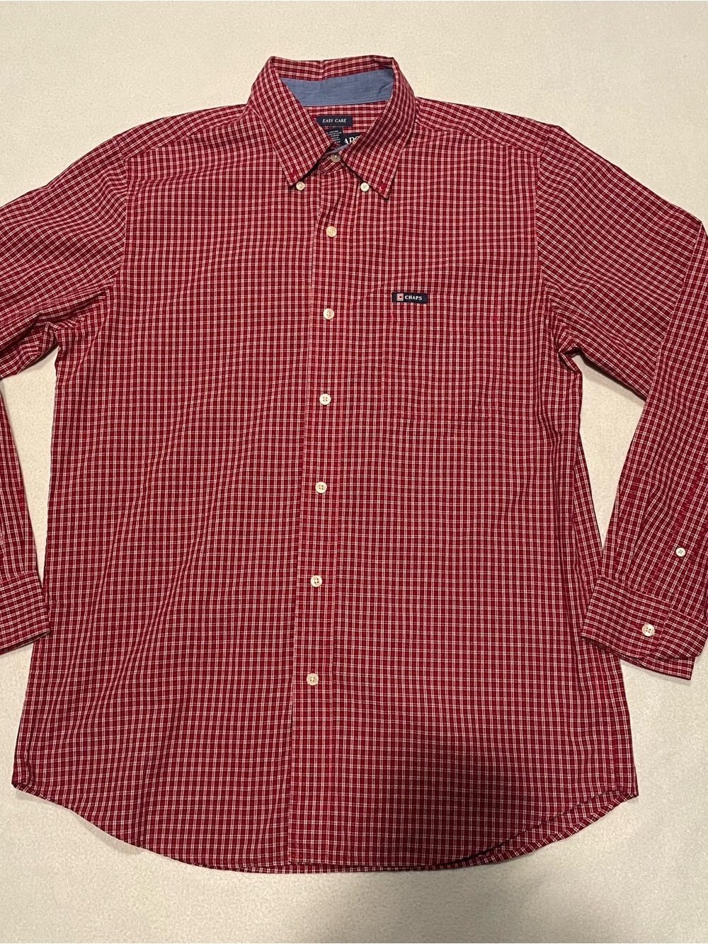 Chaps Red and White Check Long-Sleeve Button-Down Shirt, medium